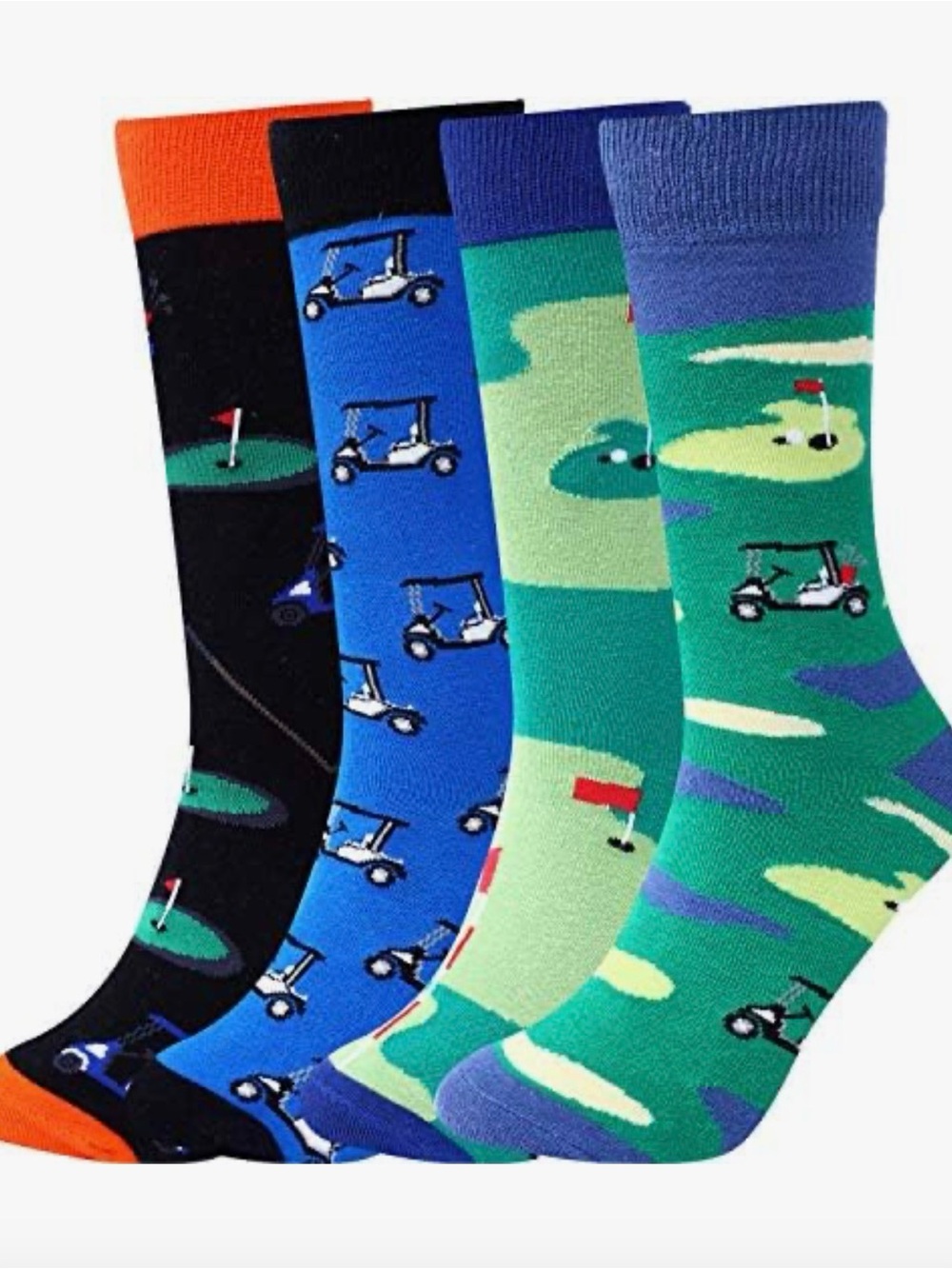 Men's Golf Pattern Crew Socks - Black, Blue, Light Green, Green